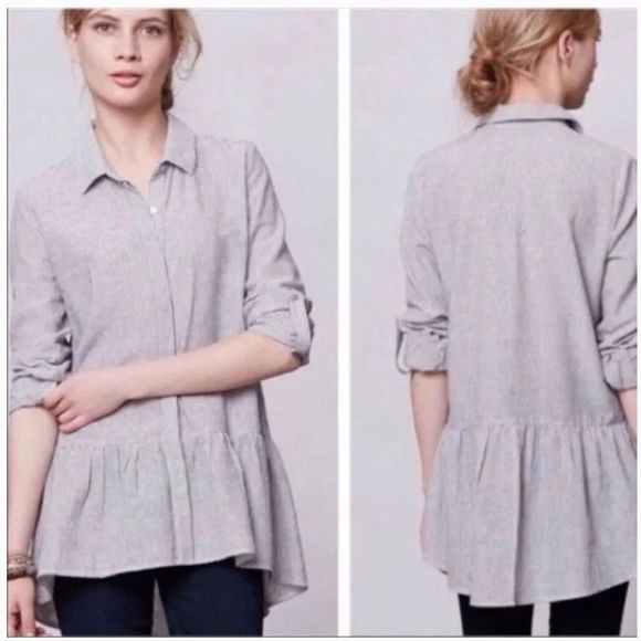 Anthropologie Sunday In Brooklyn Wiley  Striped Button Down Cotton Blouse - Picture 1 of 11